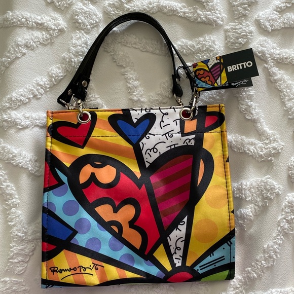 Vintage Romero Britto “A New Day” Mini-Tote Purse/Bag~ New with tags- Hearts - Picture 1 of 7